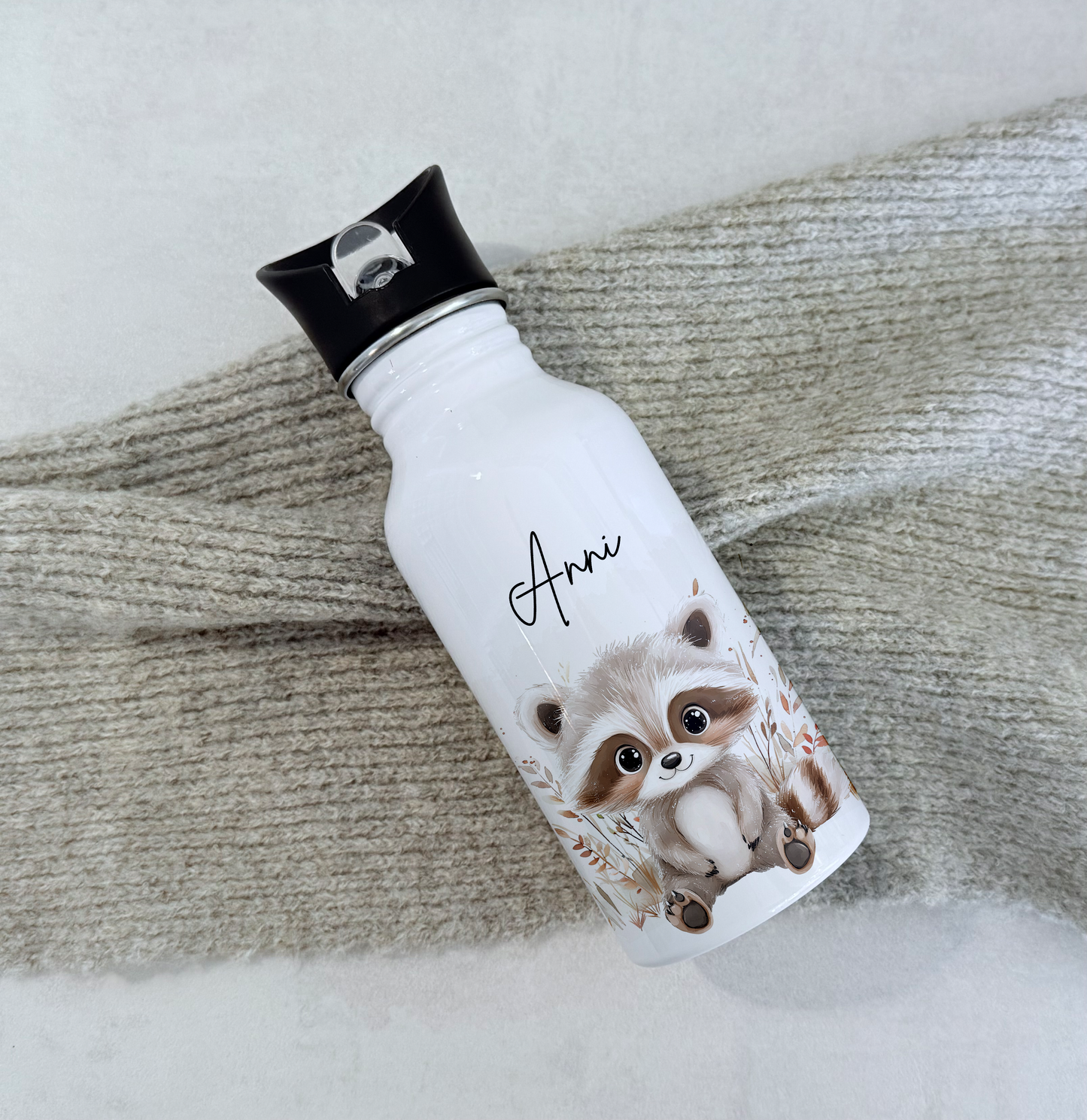 Personalisierte Kinder-Trinkflasche 500 ml | Edelstahl, Waldtier-Motive & Name | Geschenk zur Geburt, Taufe Geburtstag