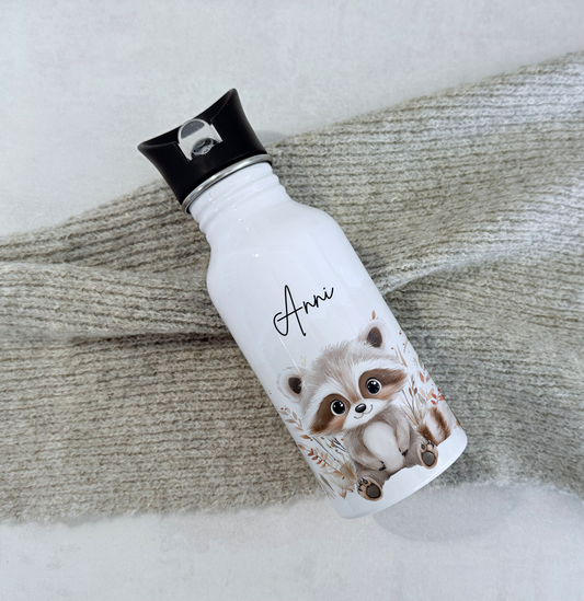 Personalisierte Kinder-Trinkflasche 500 ml | Edelstahl, Waldtier-Motive & Name | Geschenk zur Geburt, Taufe Geburtstag