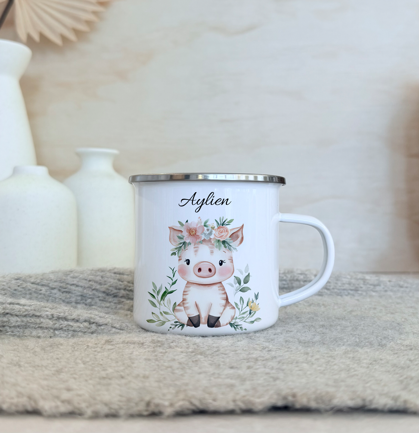 Geschenkset Personalisierte Kinder-Trinkflasche 500 ml Spardose Tasse Emaille