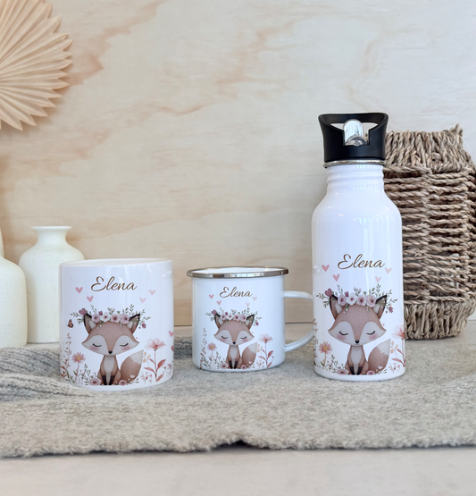 Geschenkset Personalisierte Kinder-Trinkflasche 500 ml Spardose Tasse Emaille