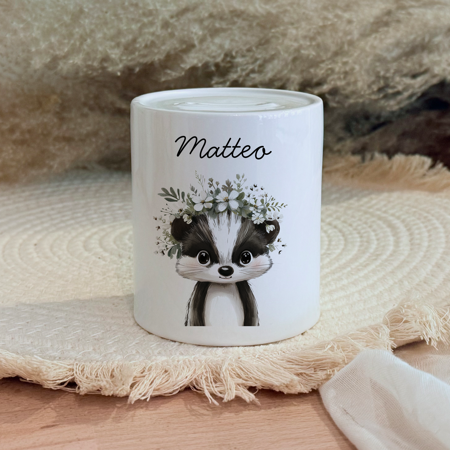 Personalisierte Spardose Kind Geschenk Geburt Taufe Geburtstag Wal Auto Waldtiere Regenbogen Geldgeschenk Baby Kinder Keramik Sparbüchse