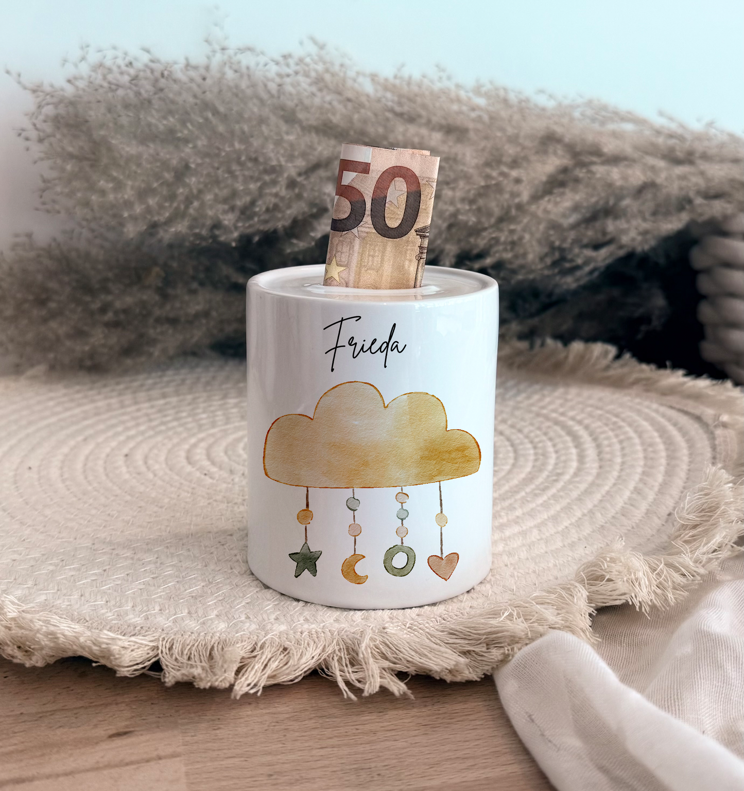 Personalisierte Spardose Kind Geschenk Geburt Taufe Geburtstag Waldtiere Geldgeschenk Baby Kinder Keramik Sparbüchse