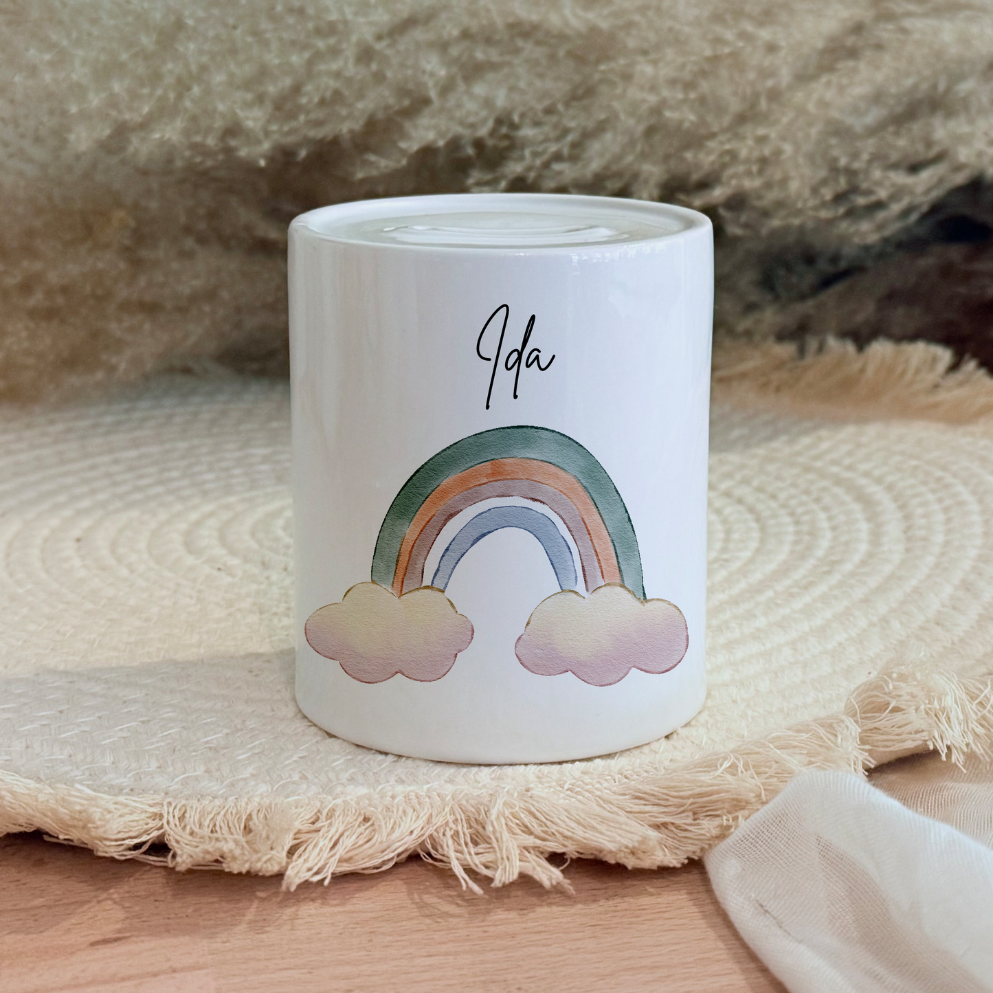 Personalisierte Spardose Kind Geschenk Geburt Taufe Geburtstag Waldtiere Geldgeschenk Baby Kinder Keramik Sparbüchse