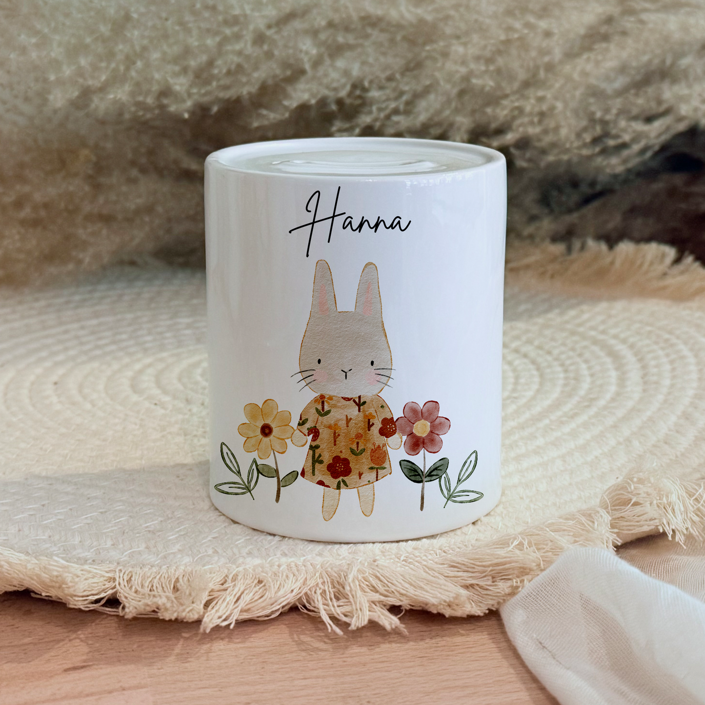 Personalisierte Spardose Kind Geschenk Geburt Taufe Geburtstag Waldtiere Geldgeschenk Baby Kinder Keramik Sparbüchse