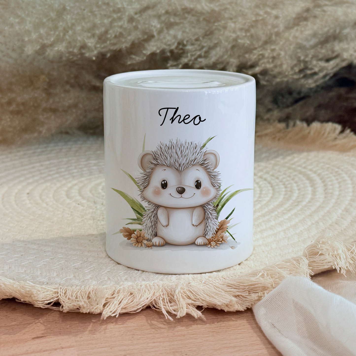 Personalisierte Spardose Kind Geschenk Geburt Taufe Geburtstag Wal Auto Waldtiere Regenbogen Geldgeschenk Baby Kinder Keramik Sparbüchse