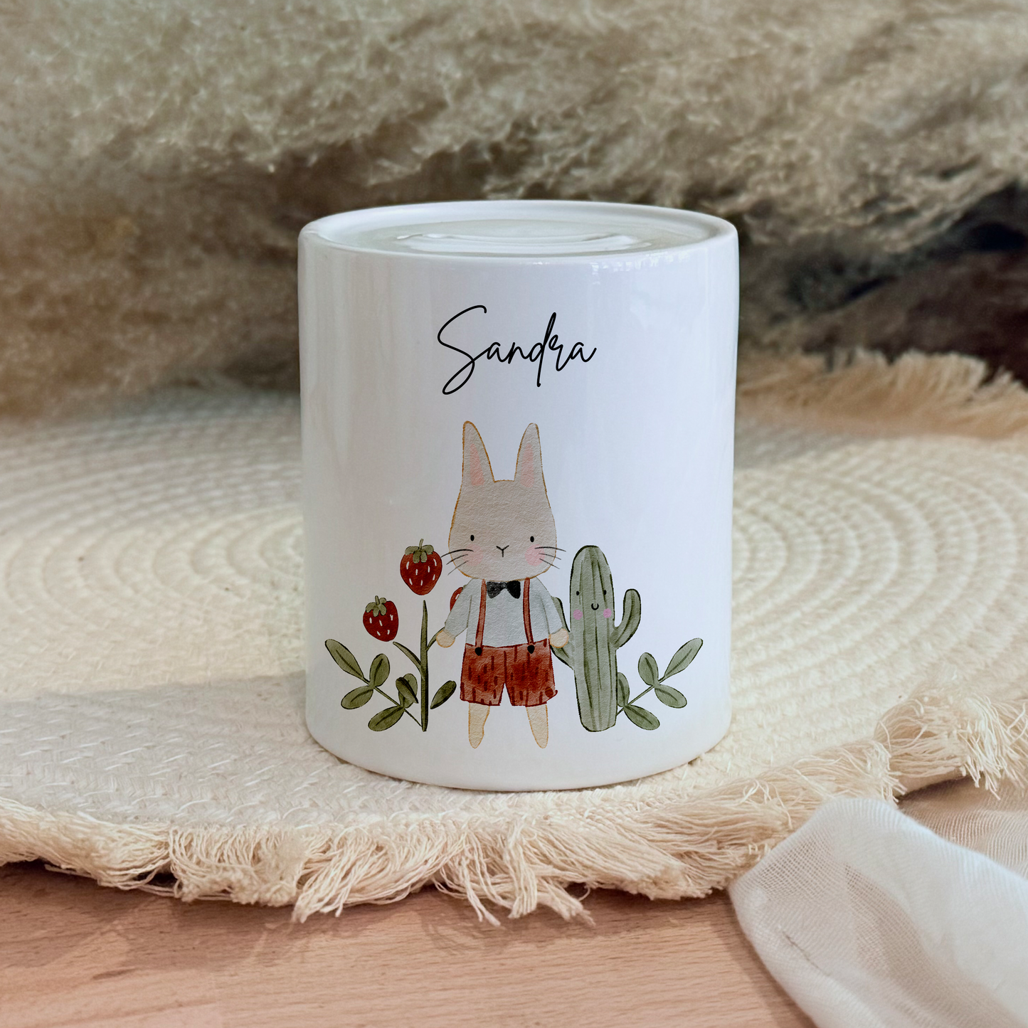 Personalisierte Spardose Kind Geschenk Geburt Taufe Geburtstag Waldtiere Geldgeschenk Baby Kinder Keramik Sparbüchse