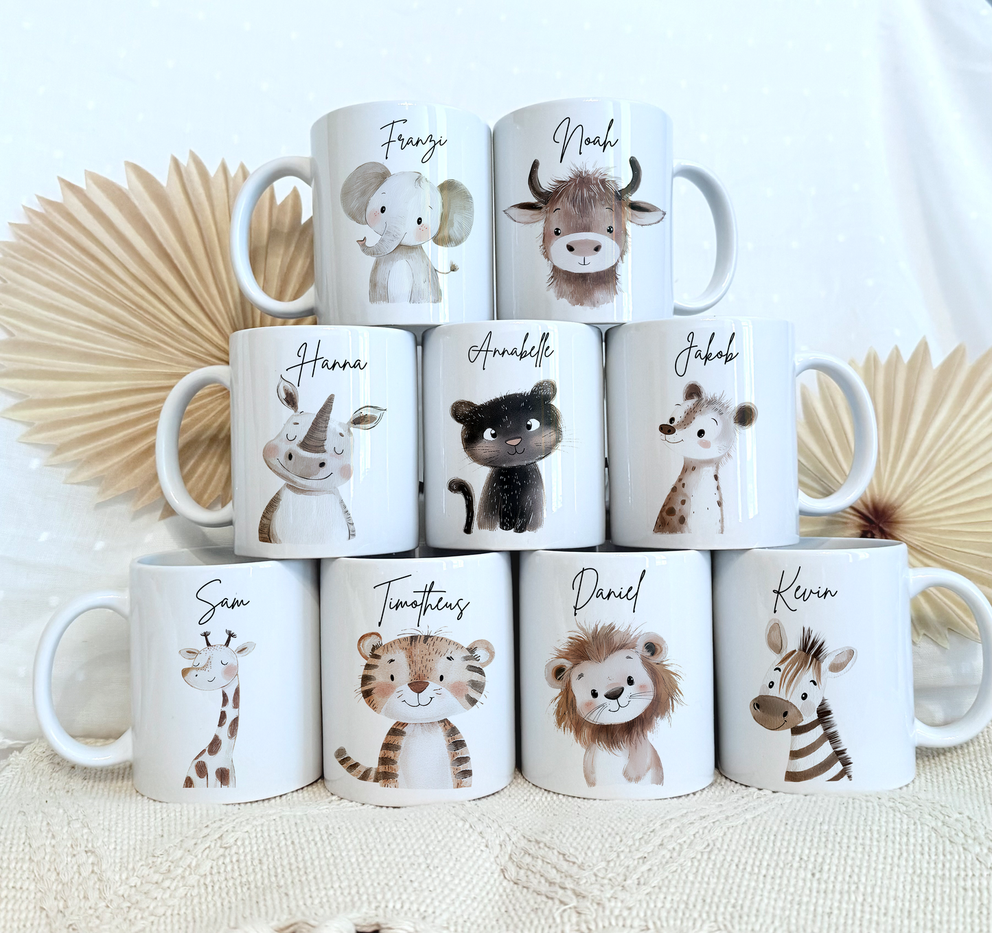Personalisierte Tasse Kinder |Kindertasse Tiere| Kinderbecher Safari Wald Hof |Kindertasse Junge Mädchen |Geschenkidee Kinder