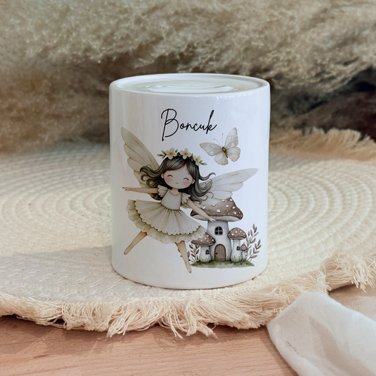 Personalisierte Spardose Kind Geschenk Geburt Taufe Geburtstag Märchenwelt Geldgeschenk Baby Kinder Keramik Sparbüchse Mädchen Fee Märchen