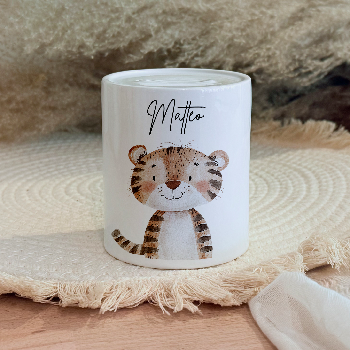 Personalisierte Spardose Kind Geschenk Geburt Taufe Geburtstag Safaritiere Waldtiere Safaritiere Bauernhof Geldgeschenk Baby Kinder Keramik Sparbüchse