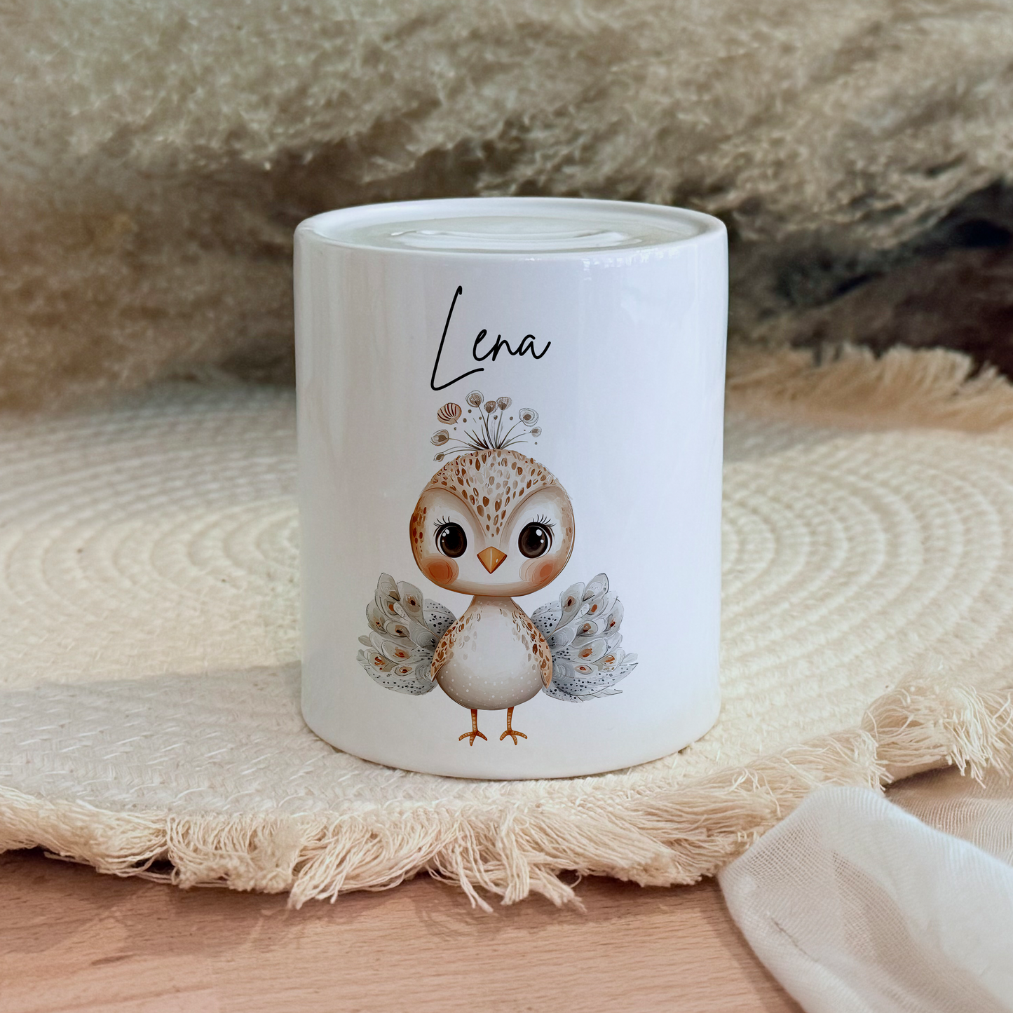 Personalisierte Spardose Kind Geschenk Geburt Taufe Geburtstag Safaritiere Waldtiere Geldgeschenk Baby Kinder Keramik Sparbüchse