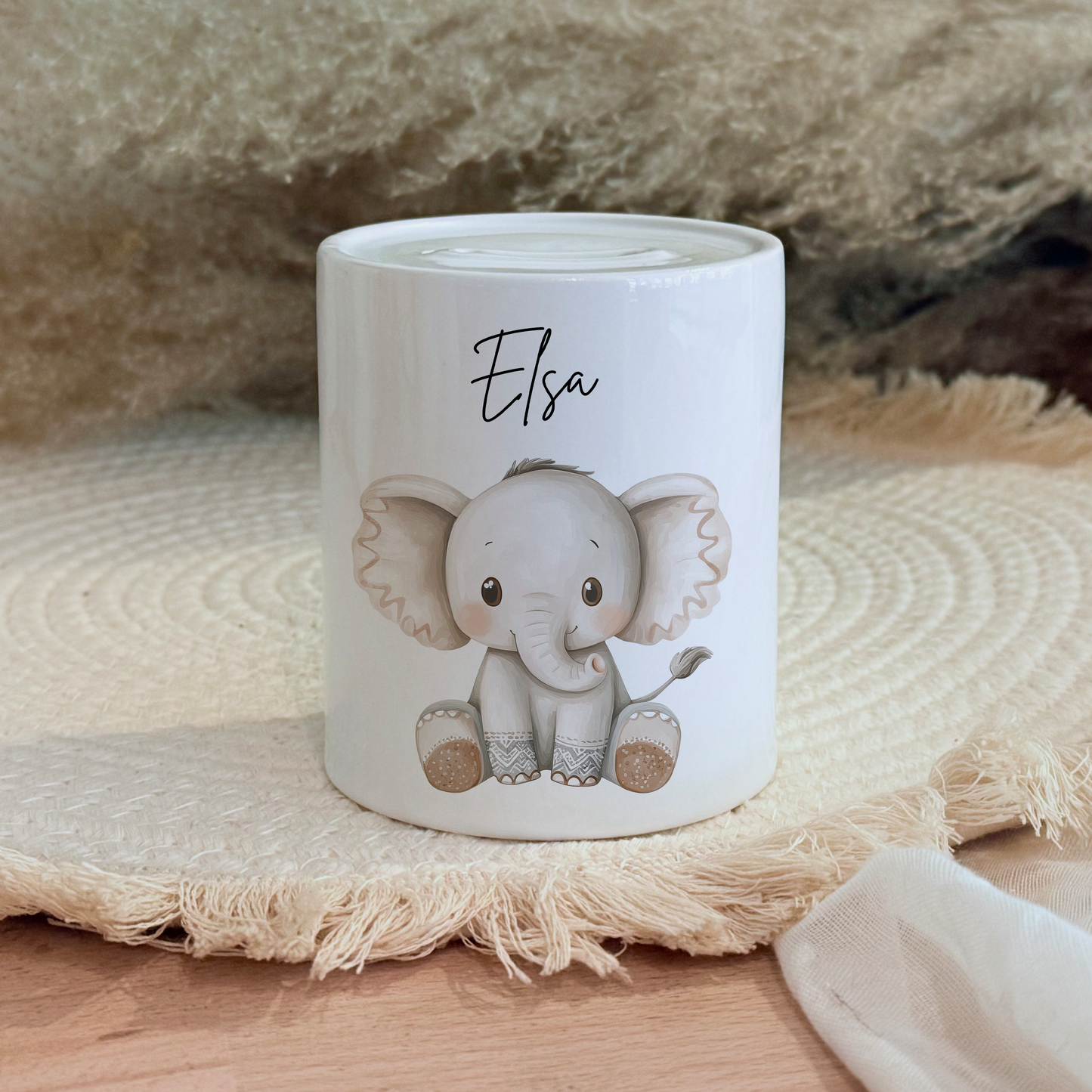 Personalisierte Spardose Kind Geschenk Geburt Taufe Geburtstag Safaritiere Waldtiere Geldgeschenk Baby Kinder Keramik Sparbüchse