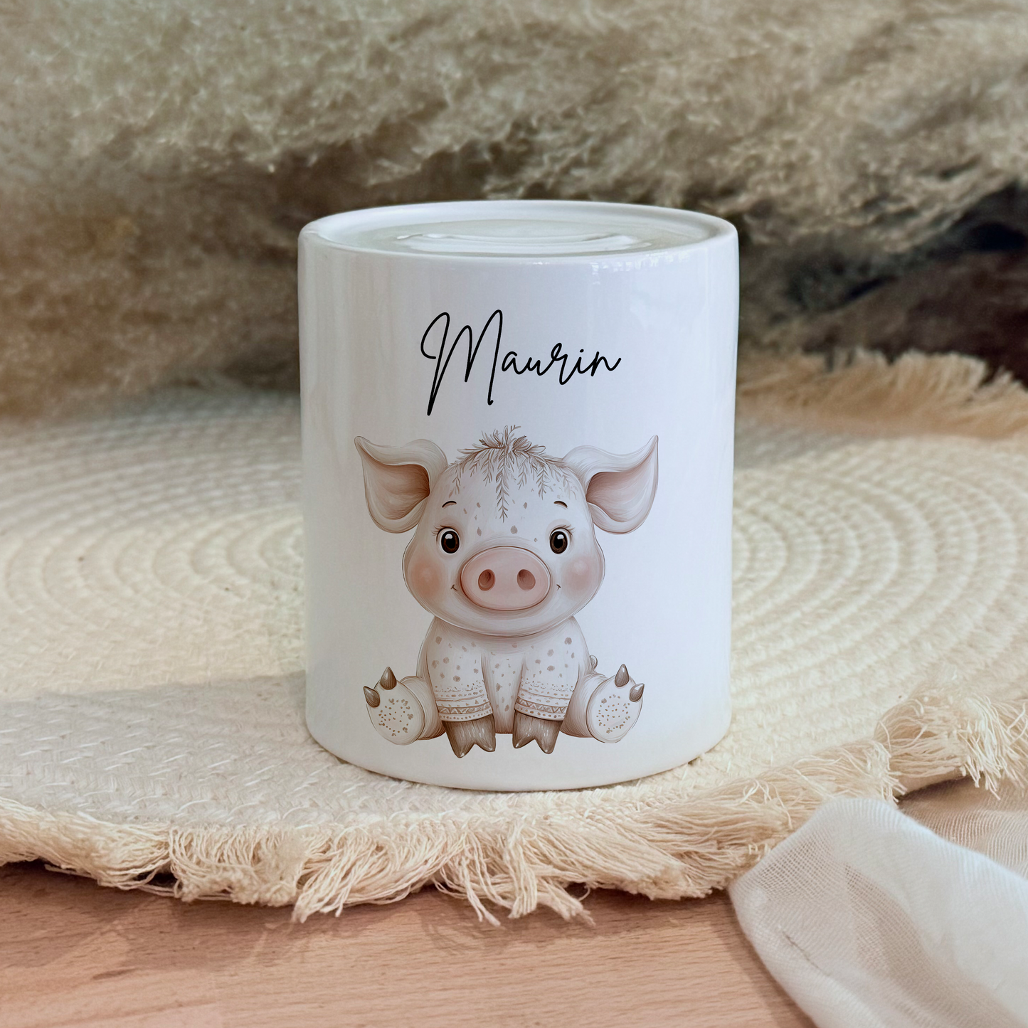 Personalisierte Spardose Kind Geschenk Geburt Taufe Geburtstag Safaritiere Waldtiere Geldgeschenk Baby Kinder Keramik Sparbüchse