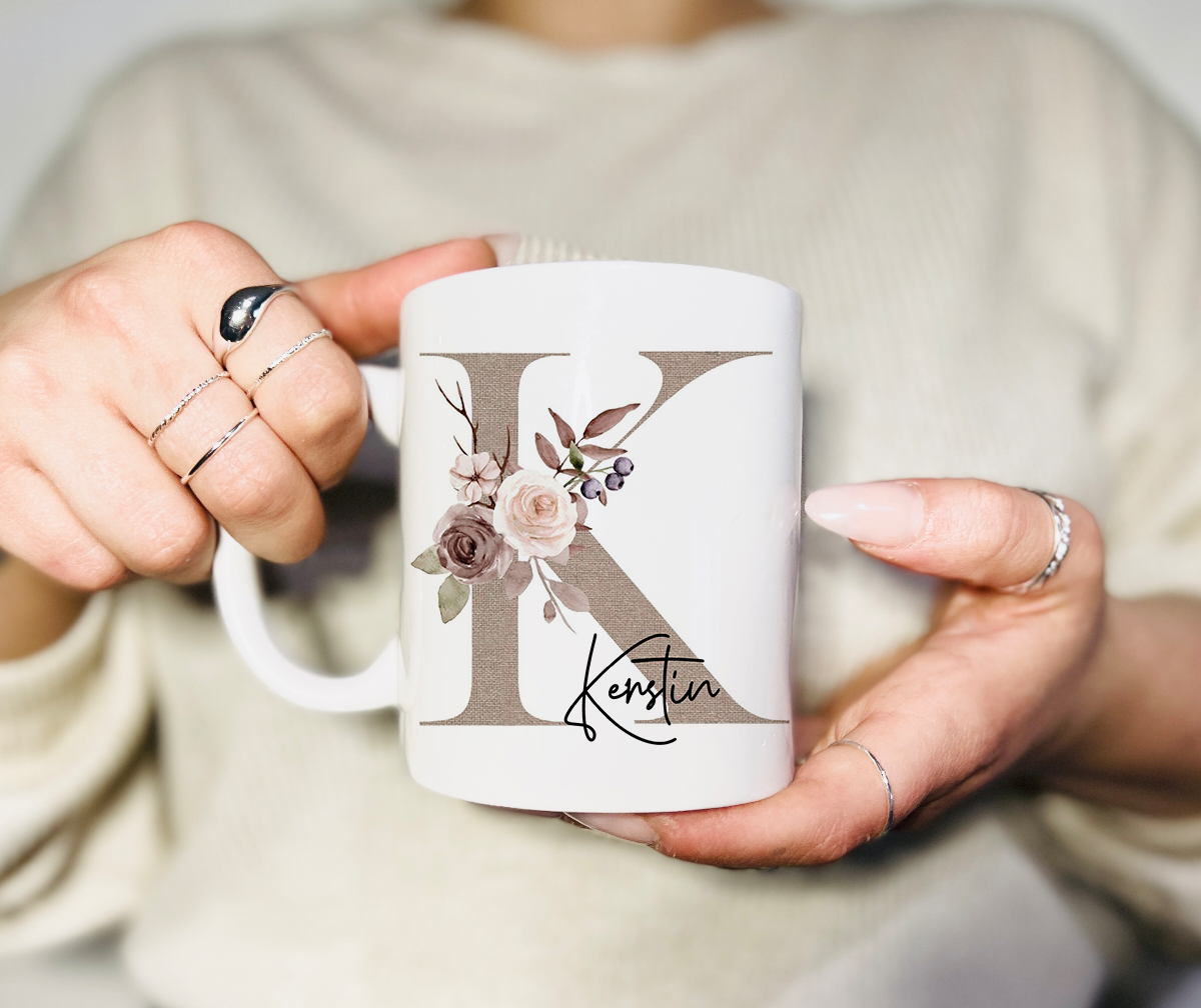 Personalisierte Tasse mit Namen, Buchstaben und Wunschtext