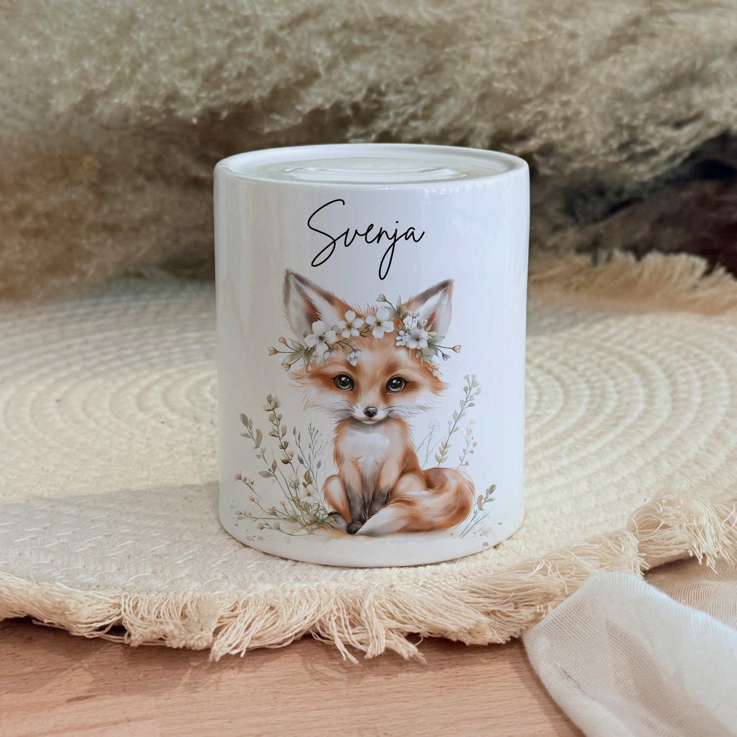 Personalisierte Spardose Kind Geschenk Geburt Taufe Geburtstag Wal Auto Waldtiere Regenbogen Geldgeschenk Baby Kinder Keramik Sparbüchse