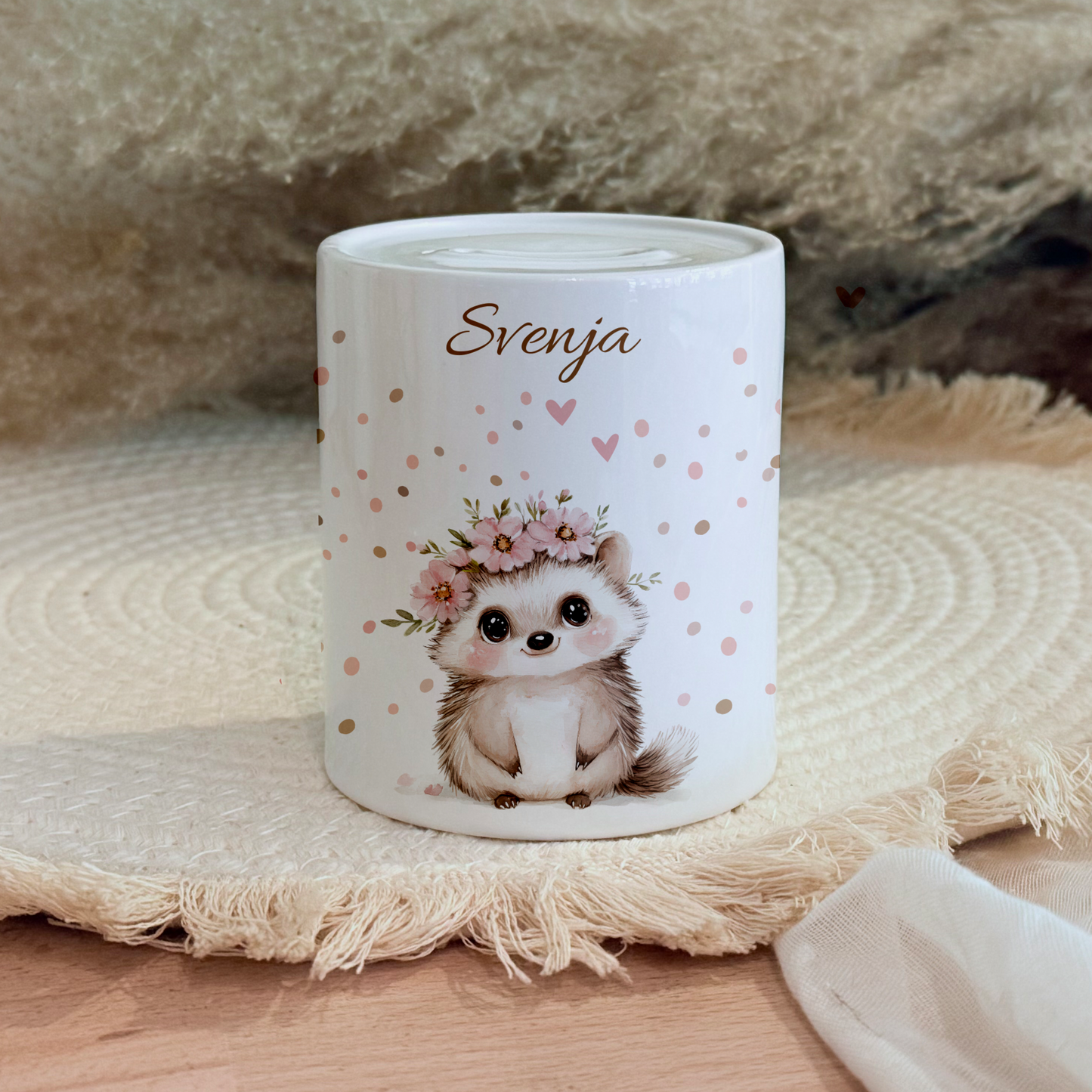 Personalisierte Spardose Kind Geschenk Geburt Taufe Geburtstag Waldtiere Geldgeschenk Baby Kinder Keramik Sparbüchse