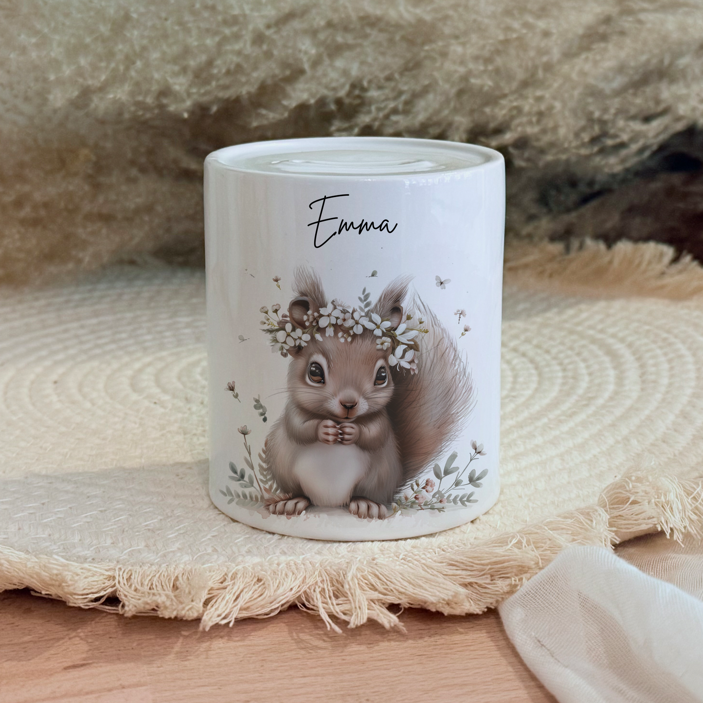 Personalisierte Spardose Kind Geschenk Geburt Taufe Geburtstag Wal Auto Waldtiere Regenbogen Geldgeschenk Baby Kinder Keramik Sparbüchse