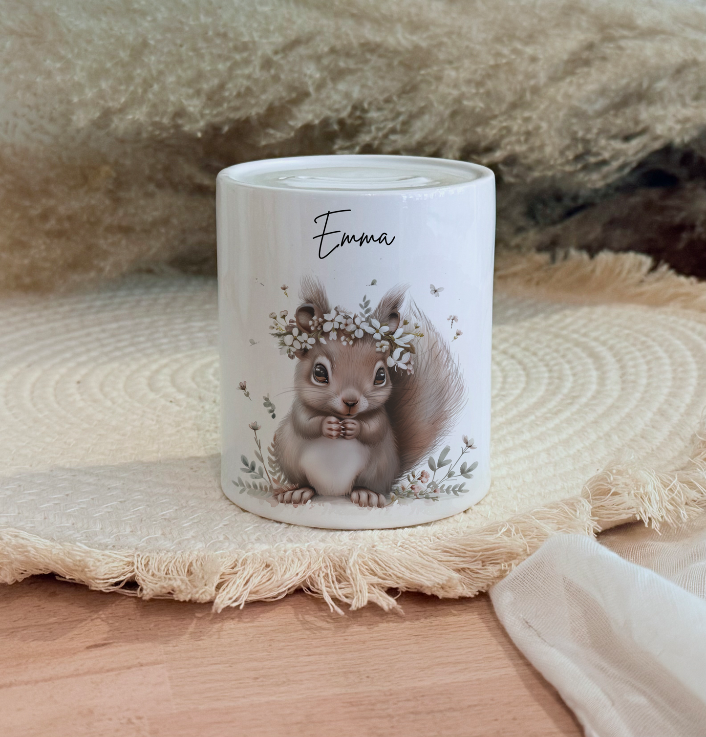 Personalisierte Spardose Kind Geschenk Geburt Taufe Geburtstag Wal Auto Waldtiere Regenbogen Geldgeschenk Baby Kinder Keramik Sparbüchse