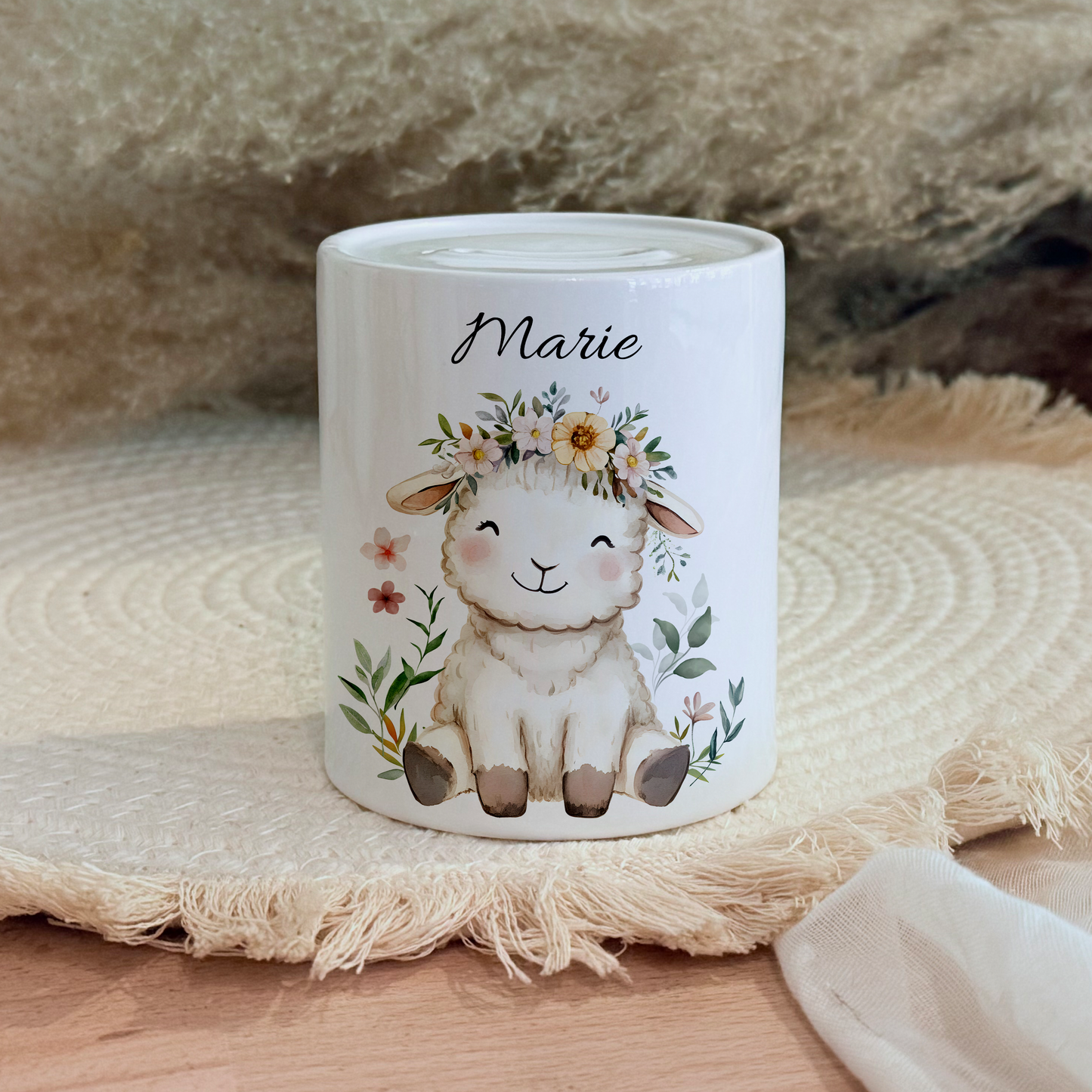 Personalisierte Spardose Kind 006 Geschenk Geburt Taufe Geburtstag Waldtiere Geldgeschenk Baby Kinder Keramik Sparbüchse