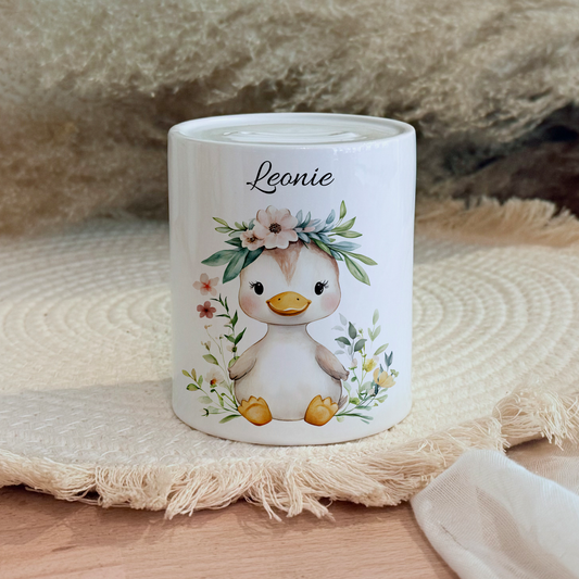Personalisierte Spardose Kind 006 Geschenk Geburt Taufe Geburtstag Waldtiere Geldgeschenk Baby Kinder Keramik Sparbüchse