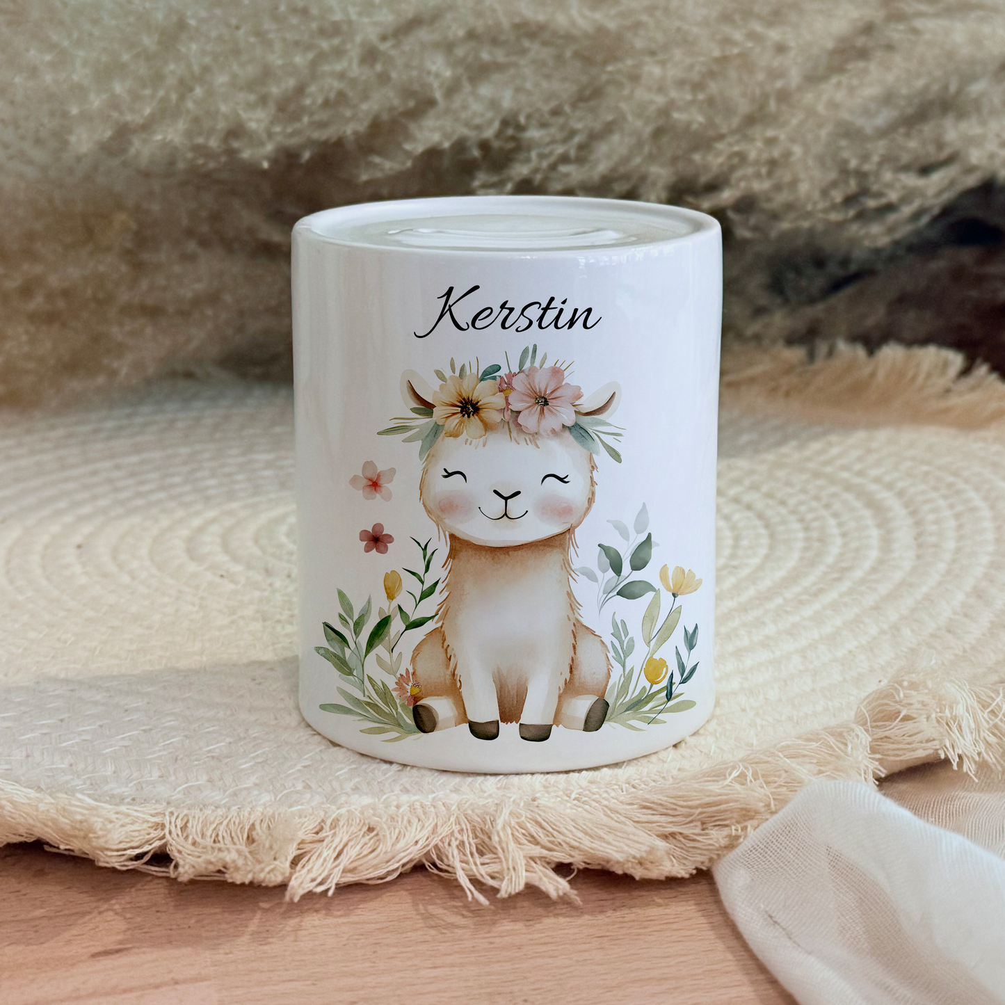 Personalisierte Spardose Kind 006 Geschenk Geburt Taufe Geburtstag Waldtiere Geldgeschenk Baby Kinder Keramik Sparbüchse
