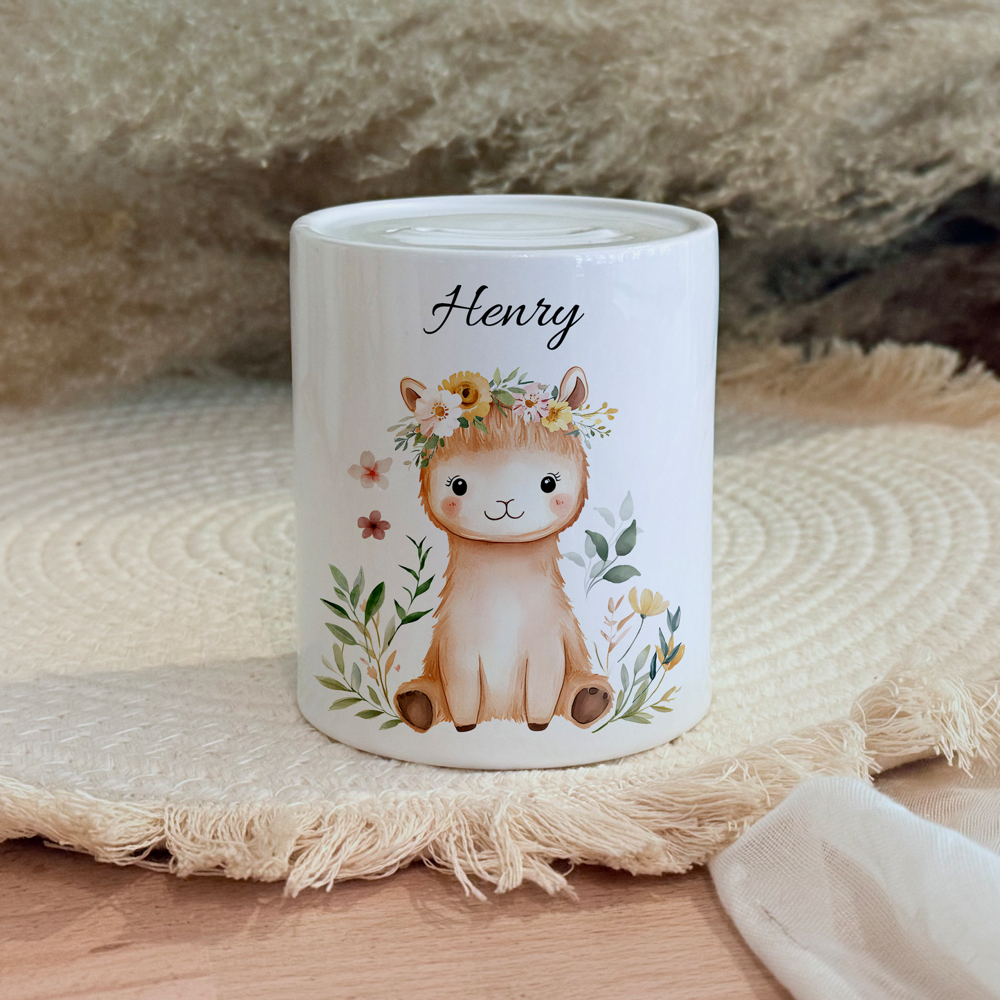 Personalisierte Spardose Kind 006 Geschenk Geburt Taufe Geburtstag Waldtiere Geldgeschenk Baby Kinder Keramik Sparbüchse