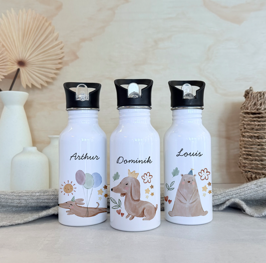 Personalisierte Kinder-Trinkflasche 500 ml | Edelstahl, Süße Tiere, Wildtiere, Bauernhof Tiere & Name | Geschenk zur Geburt, Taufe Geburtstag