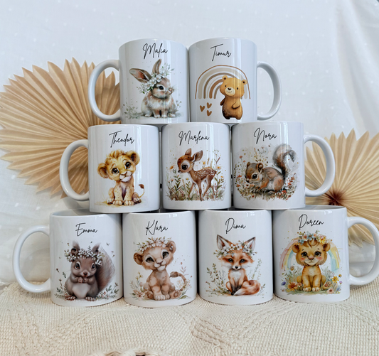 Personalisierte Tasse Kinder |Kindertasse Tiere| Kinderbecher Safari Wald Hof |Kindertasse Junge Mädchen |Geschenkidee Kinder