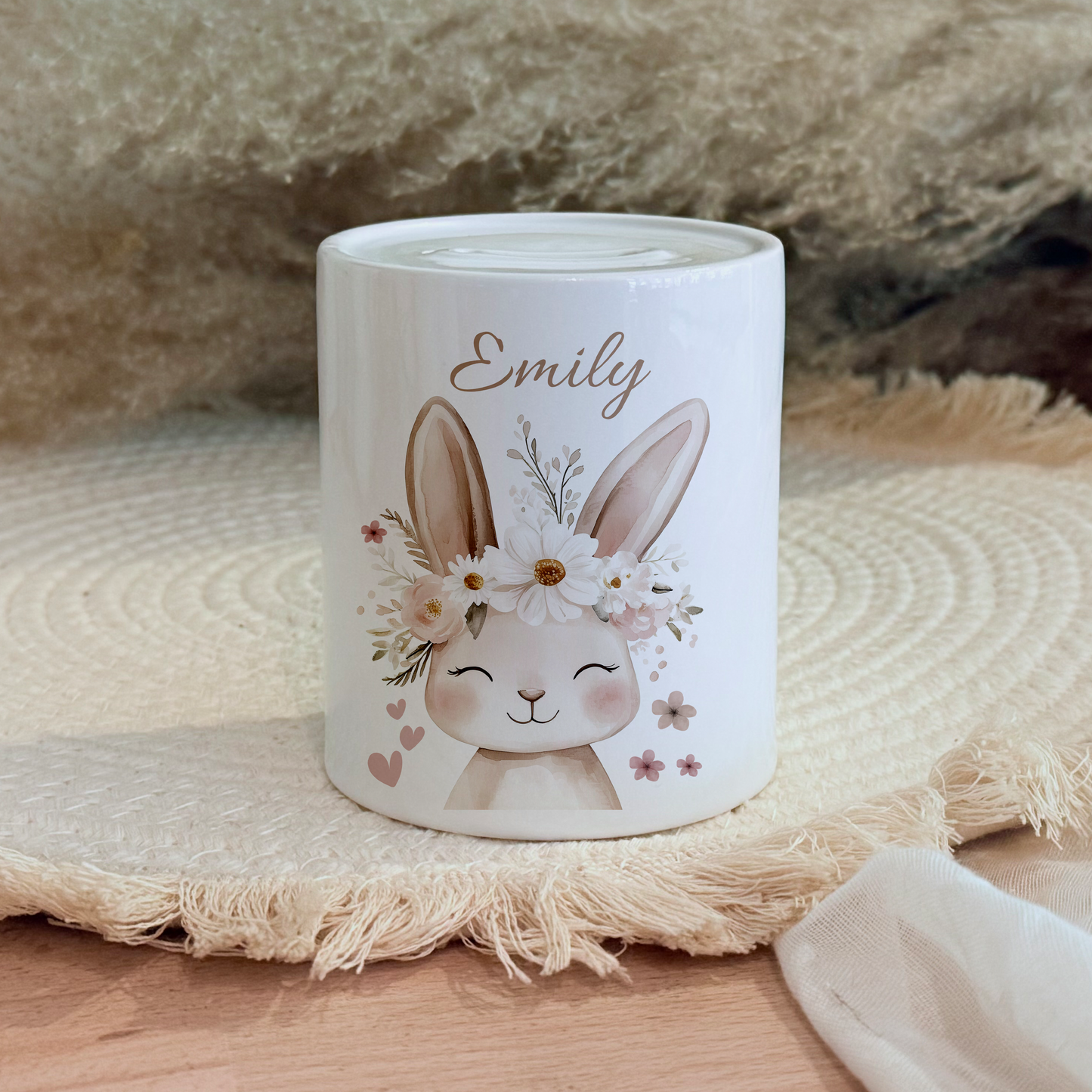 Personalisierte Spardose Kind 003 Geschenk Geburt Taufe Geburtstag Waldtiere Geldgeschenk Baby Kinder Keramik Sparbüchse