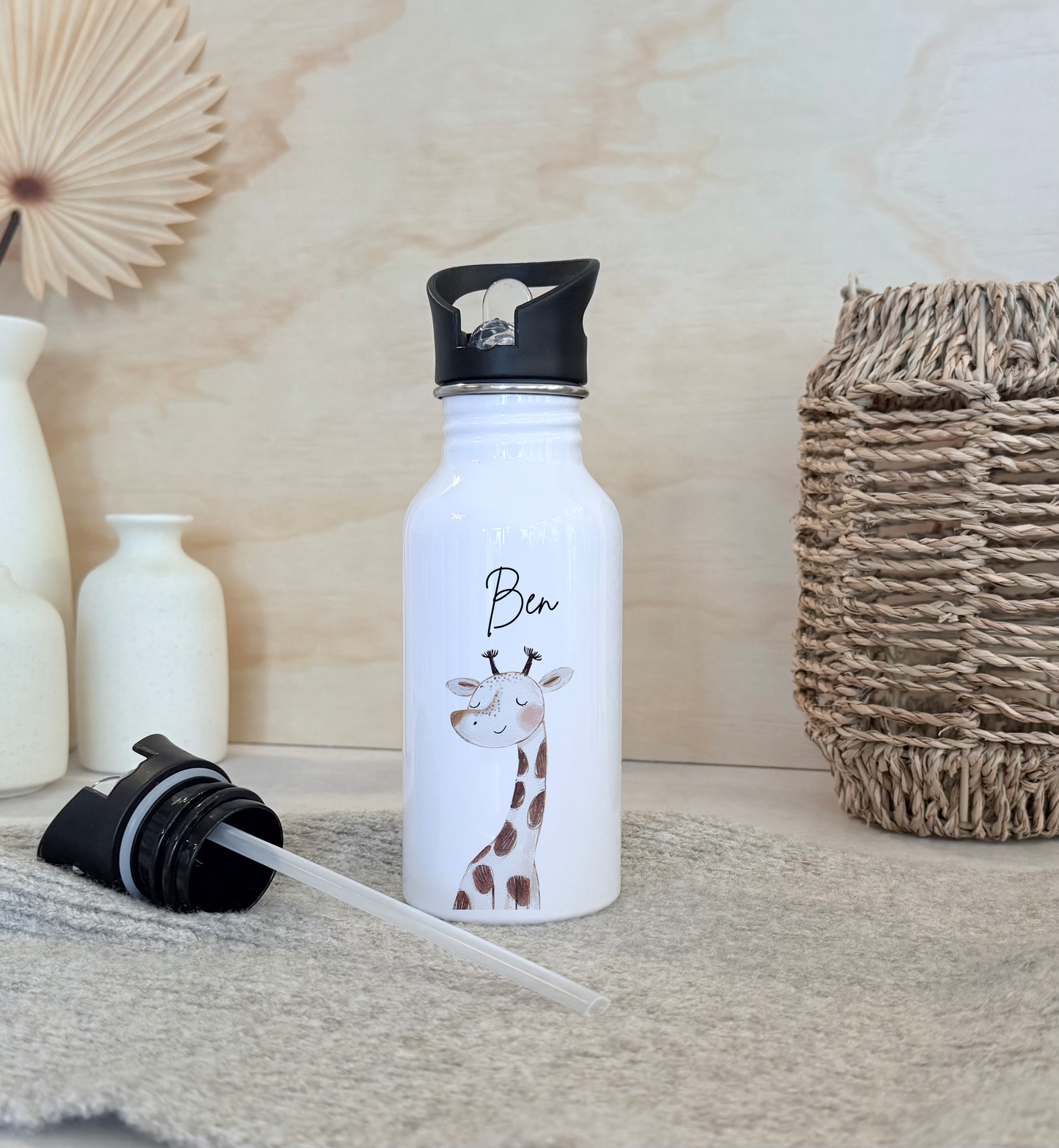 Personalisierte Kinder-Trinkflasche 500 ml | Edelstahl, Waldtier-Motive & Name | Geschenk zur Geburt, Taufe Geburtstag