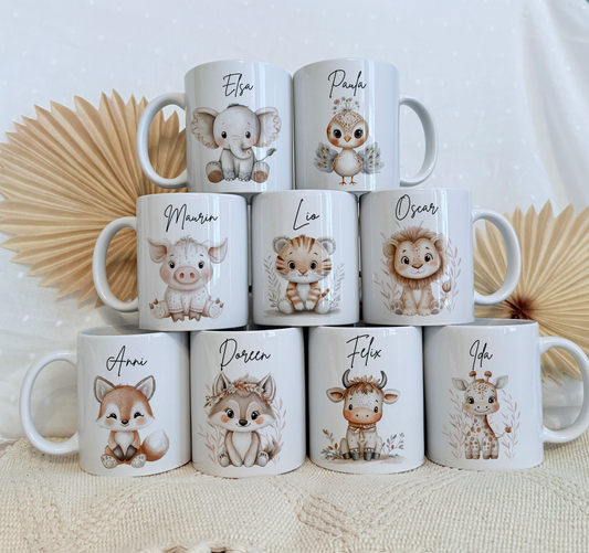 Personalisierte Tasse Kinder |Kindertasse Tiere| Kinderbecher Safari Wald Hof |Kindertasse Junge Mädchen |Geschenkidee Kinder