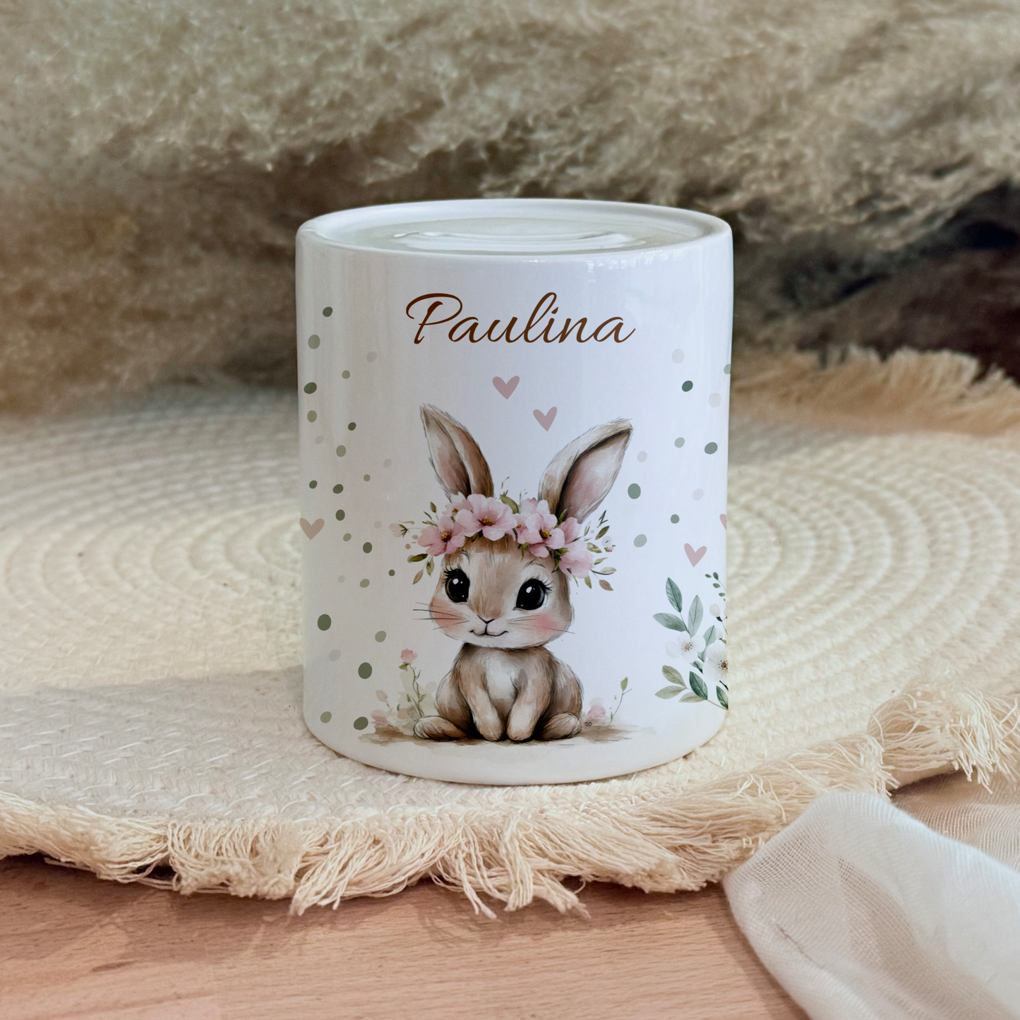 Personalisierte Spardose Kind Geschenk Geburt Taufe Geburtstag Waldtiere Geldgeschenk Baby Kinder Keramik Sparbüchse