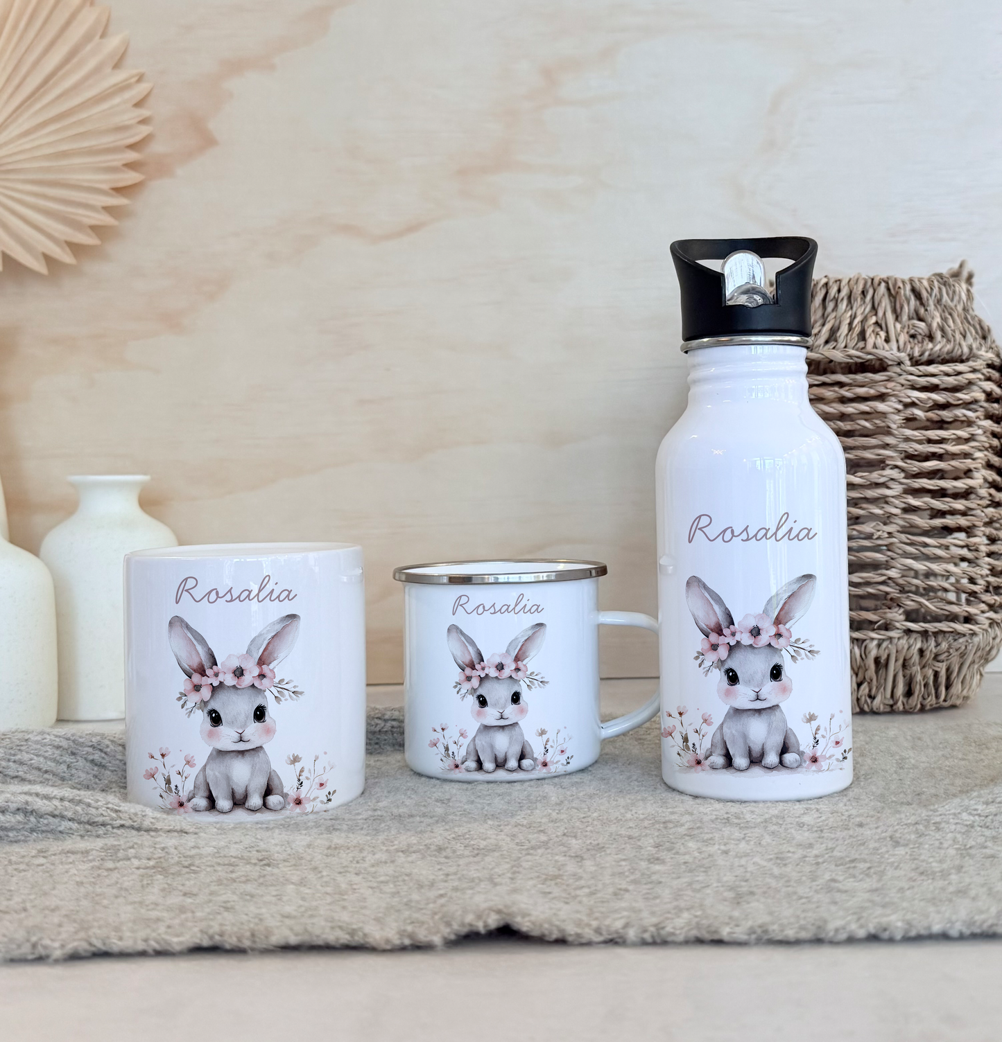 Geschenkset Personalisierte Kinder-Trinkflasche 500 ml Spardose Tasse Emaille