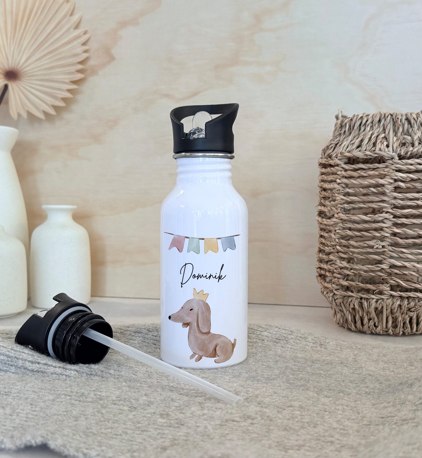 Personalisierte Kinder-Trinkflasche 500 ml | Edelstahl, Süße Tiere & Name | Geschenk zur Geburt, Taufe Geburtstag