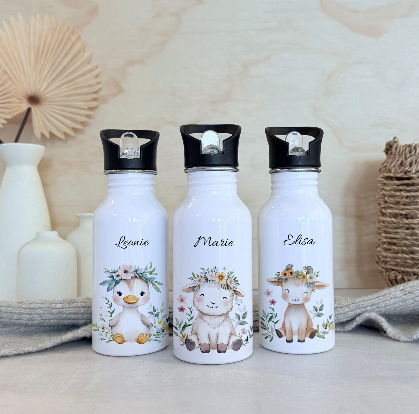 Personalisierte Kinder-Trinkflasche 500 ml | Edelstahl, Bauernhof Tiere & Name | Geschenk zur Geburt, Taufe Geburtstag (Kopie)