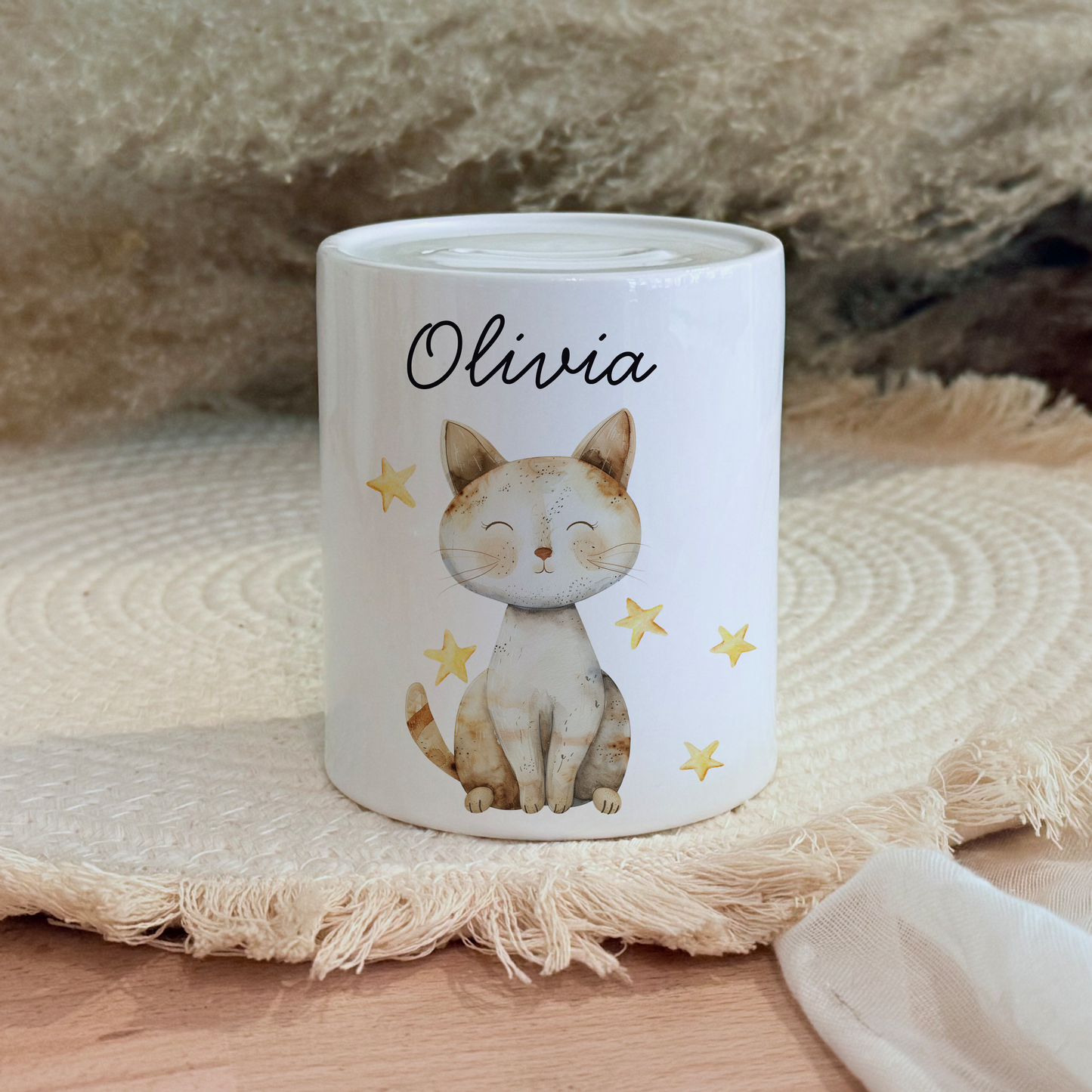 Personalisierte Spardose Kind Geschenk Geburt Taufe Geburtstag Wal Auto Waldtiere Regenbogen Geldgeschenk Baby Kinder Keramik Sparbüchse