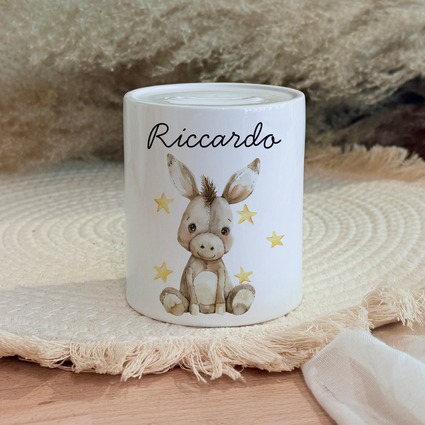 Personalisierte Spardose Kind Geschenk Geburt Taufe Geburtstag Wal Auto Waldtiere Regenbogen Geldgeschenk Baby Kinder Keramik Sparbüchse