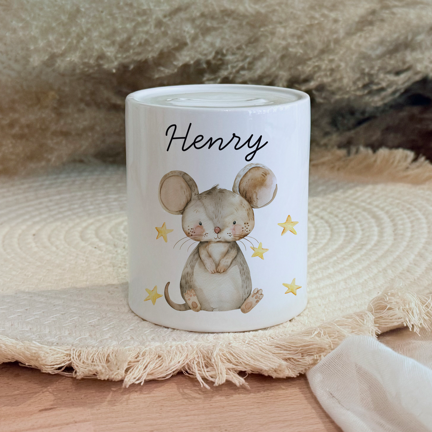 Personalisierte Spardose Kind Geschenk Geburt Taufe Geburtstag Wal Auto Waldtiere Regenbogen Geldgeschenk Baby Kinder Keramik Sparbüchse