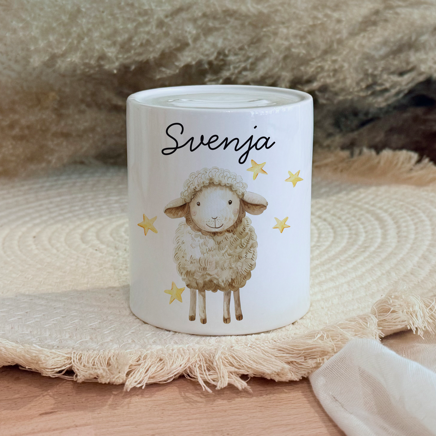 Personalisierte Spardose Kind Geschenk Geburt Taufe Geburtstag Wal Auto Waldtiere Regenbogen Geldgeschenk Baby Kinder Keramik Sparbüchse