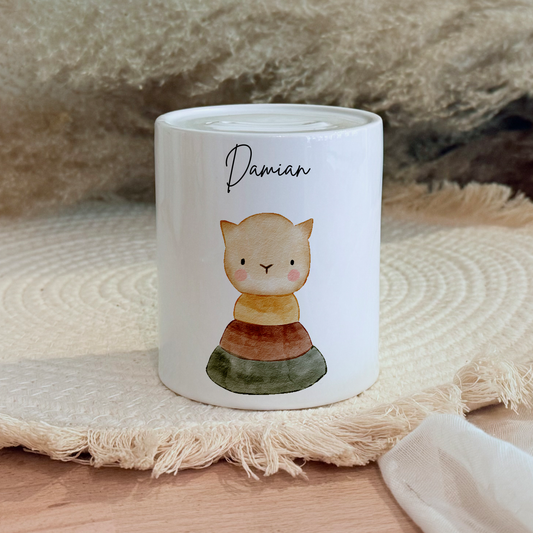 Personalisierte Spardose Kind Geschenk Geburt Taufe Geburtstag Wal Auto Waldtiere Regenbogen Geldgeschenk Baby Kinder Keramik Sparbüchse